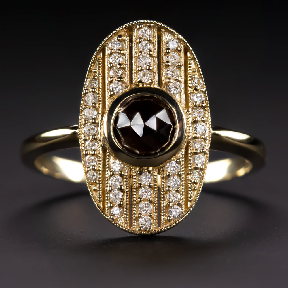 14k Diamond and Black Spinel Ring